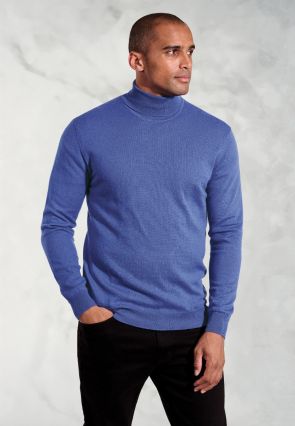 Cornwall Electric Blue Cotton Merino Roll Neck Jumper