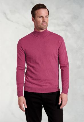 Cornwall Raspberry Cotton Merino Roll Neck Jumper
