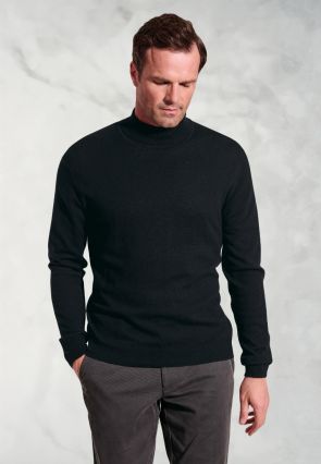 Cornwall Black Cotton Merino Roll Neck Jumper