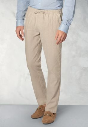 Regular Fit Cowdrey Stone Linen Cotton Stretch Drawcord Pants