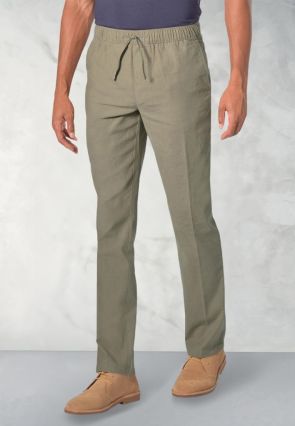 Regular Fit Cowdrey Khaki Linen Cotton Stretch Pants