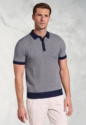 Cruise Navy Geometric Knit Cotton Polo Shirt