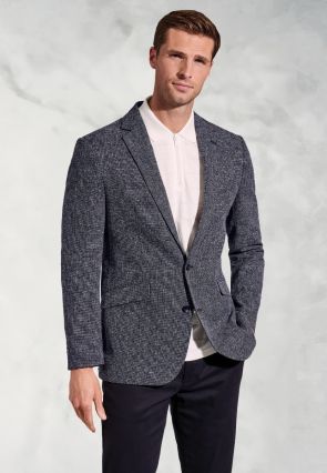 Tailored Fit Dafoe Navy Textured Cotton Linen Jacket