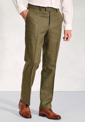 Regular Fit Dalton Olive Check Wool Suit Pants