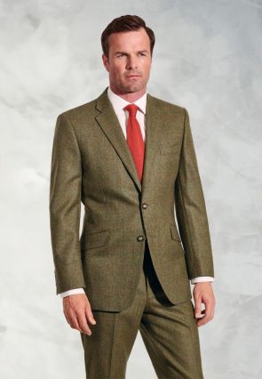 Regular Fit Dalton Olive Check Wool Suit Jacket