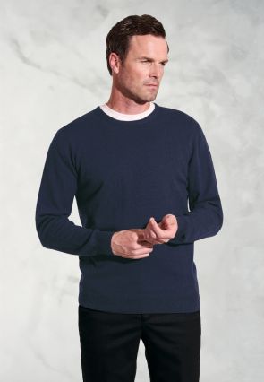 Devon Navy Cotton Merino Crew Neck Jumper
