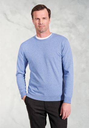 Devon Sky Blue Cotton Merino Crew Neck Jumper