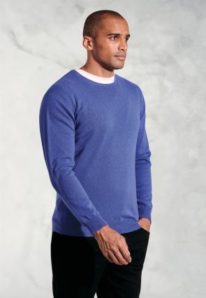 Devon Electric Blue Cotton Merino Crew Neck Jumper