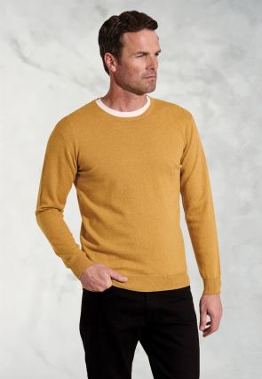 Devon Mustard Cotton Merino Crew Neck Jumper