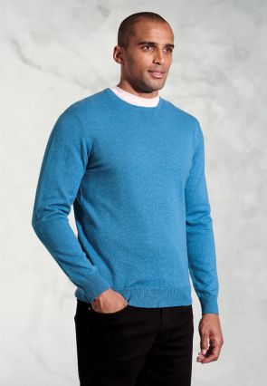 Devon Sea Blue Cotton Merino Crew Neck Jumper