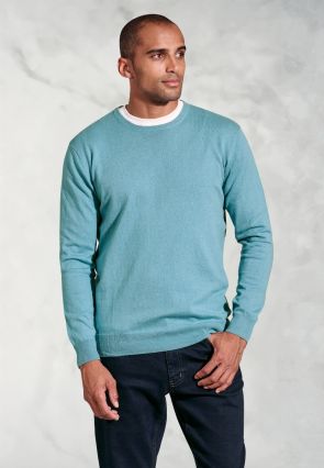Devon Aqua Cotton Merino Crew Neck Jumper