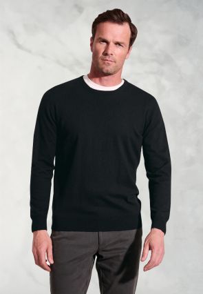 Devon Black Cotton Merino Crew Neck Jumper