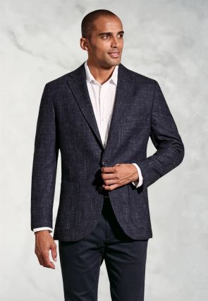 Tailored Fit Dillon Navy Textured Wool Linen Jacket