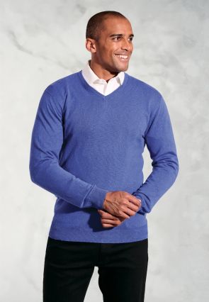 Dorset Electric Blue Cotton Merino V-Neck Jumper