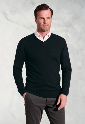 Dorset Black Cotton Merino V-Neck Jumper