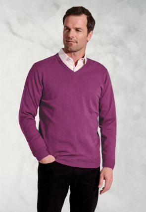 Dorset Plum Cotton Merino V-Neck Jumper
