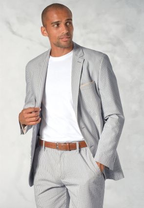 Tailored Fit Drewett Blue Stripe Cotton Stretch Seersucker Shorts Suit