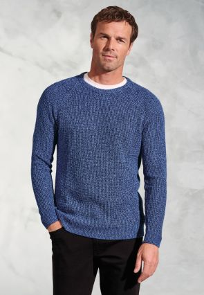 Ford Blue Melange Waffle Stitch Crew Neck Jumper