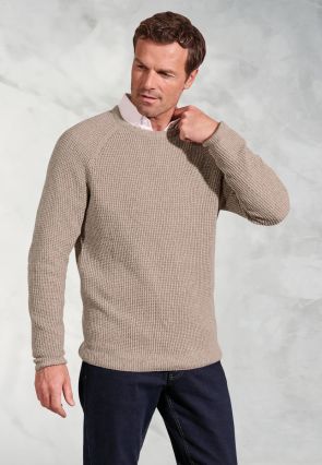 Ford Oatmeal Melange Waffle Stitch Crew Neck Jumper