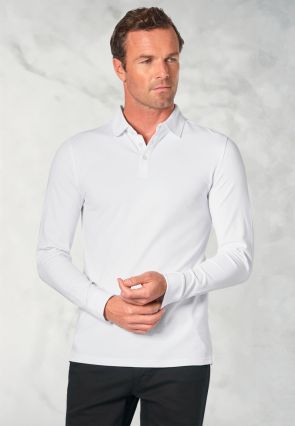 Frederick Cotton Stretch White Long Sleeve Polo Shirt