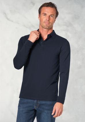 Frederick Cotton Stretch Navy Long Sleeve Polo Shirt