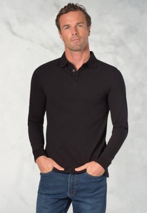 Frederick Cotton Stretch Black Long Sleeve Polo Shirt