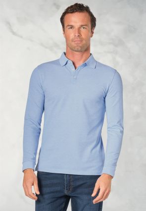 Frederick Cotton Stretch Sky Blue Marl Long Sleeve Polo Shirt