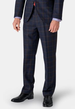 Tailored Fit Frost Dark Blue Check Wool Suit Pants