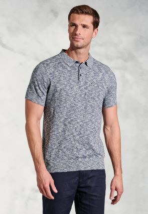 Gibson Navy Slub Linen Blend Polo Shirt