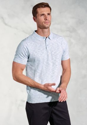 Gibson Sky Blue Slub Linen Blend Polo Shirt
