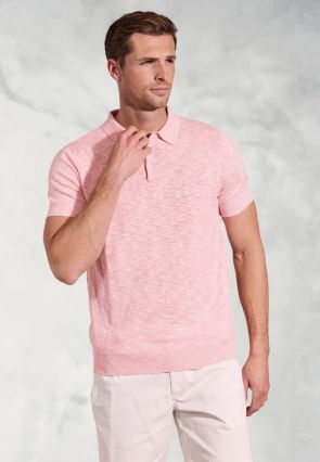 Gibson Pink Slub Linen Blend Polo Shirt