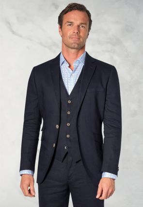 Tailored Fit Gower Navy Linen Blend Suit - Vest Optional