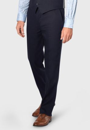 Tailored Fit Gower Navy Linen Blend Suit Pants