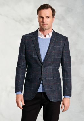 Tailored Fit Haincliffe Blue Check Wool Suit Jacket