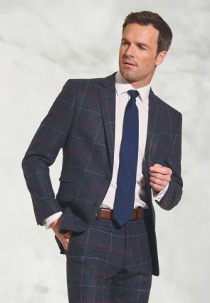 Tailored Fit Haincliffe Blue Check Wool Suit - Vest Optional