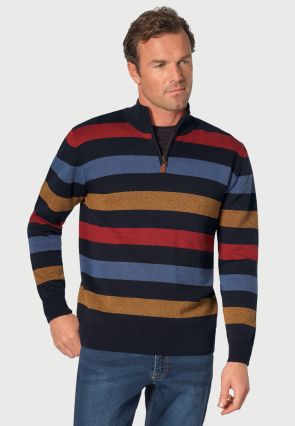 Hendrick Navy Multi Stripe 10 Gauge Zip Neck Jumper