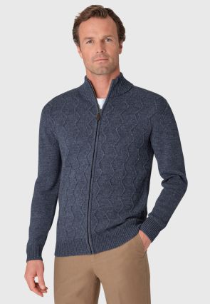 Henry Air Force Blue Zip Through Cardigan