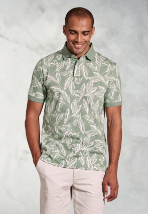 Hiddleston Sage Leaf Print Polo Shirt