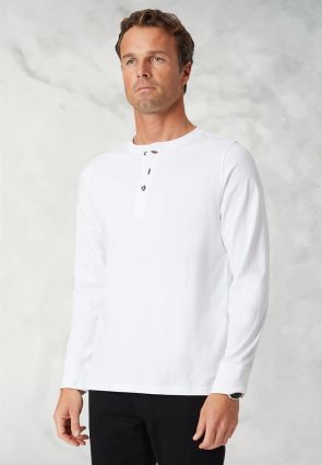 Holkham White Pure Cotton Long Sleeve Henley T-Shirt