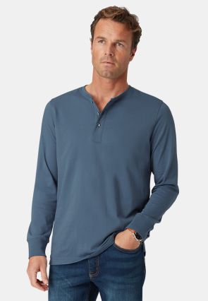 Holkham Air Force Blue Pure Cotton Long Sleeve Henley T-Shirt