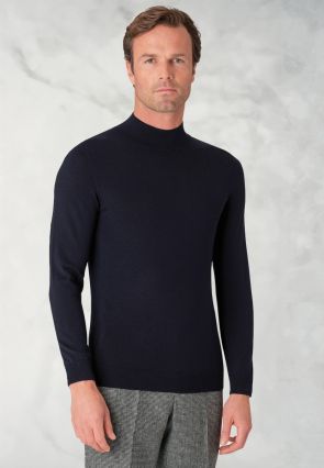 Hugo Navy Merino Wool Turtle Neck Jumper