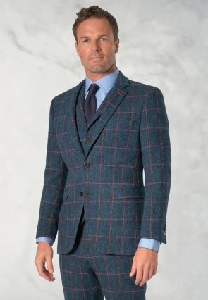 Tailored Fit Inverness Navy Check Harris Tweed&reg; Three Piece Suit - Waistcoat Optional