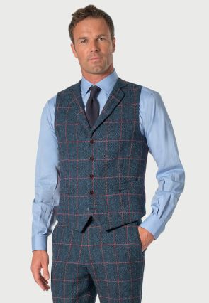 Regular Fit Inverness Blue Check Harris Tweed® Suit Waistcoat