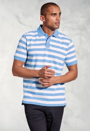 Jackman Sky Blue Bold Stripe Cotton Pique Polo Shirt