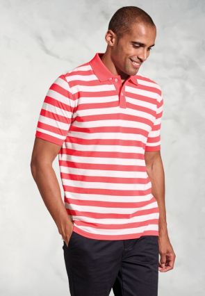 Jackman Coral Bold Stripe Cotton Pique Polo Shirt