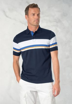 Kriek Pure Cotton Jersey Navy Stripe Polo Shirt