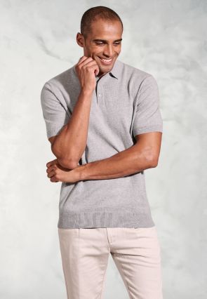 Lancaster Grey Knitted Pure Cotton Polo Shirt