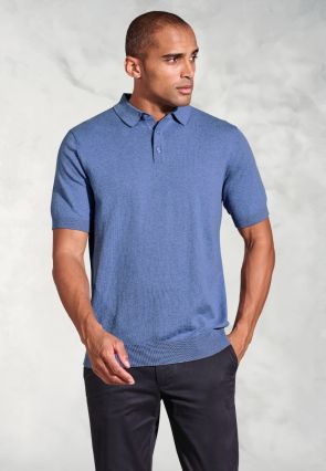 Lancaster Blue Knitted Pure Cotton Polo Shirt
