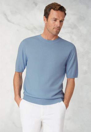 Lewis Sky Blue Merino Wool Half Sleeve Jumper