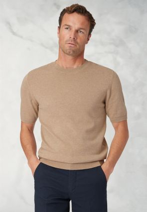 Lewis Sand Merino Wool Half Sleeve Jumper